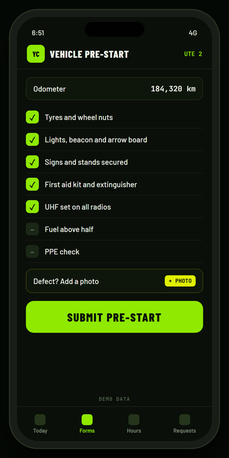 Trafik GA screen: Vehicle pre-start on the phone