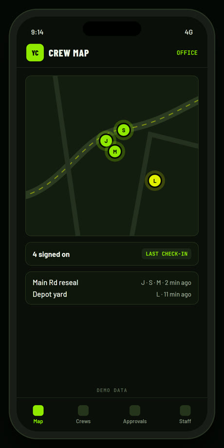 Trafik GA screen: Crew map for the office